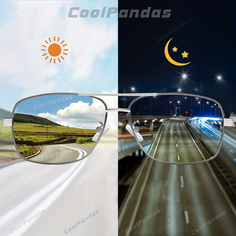 CoolPandas Brand Design Fashion Square Eyewear Photochromic Polarized Sunglasses Men Day Night Vision Safe Driving Anti-Glare Glasses for Men