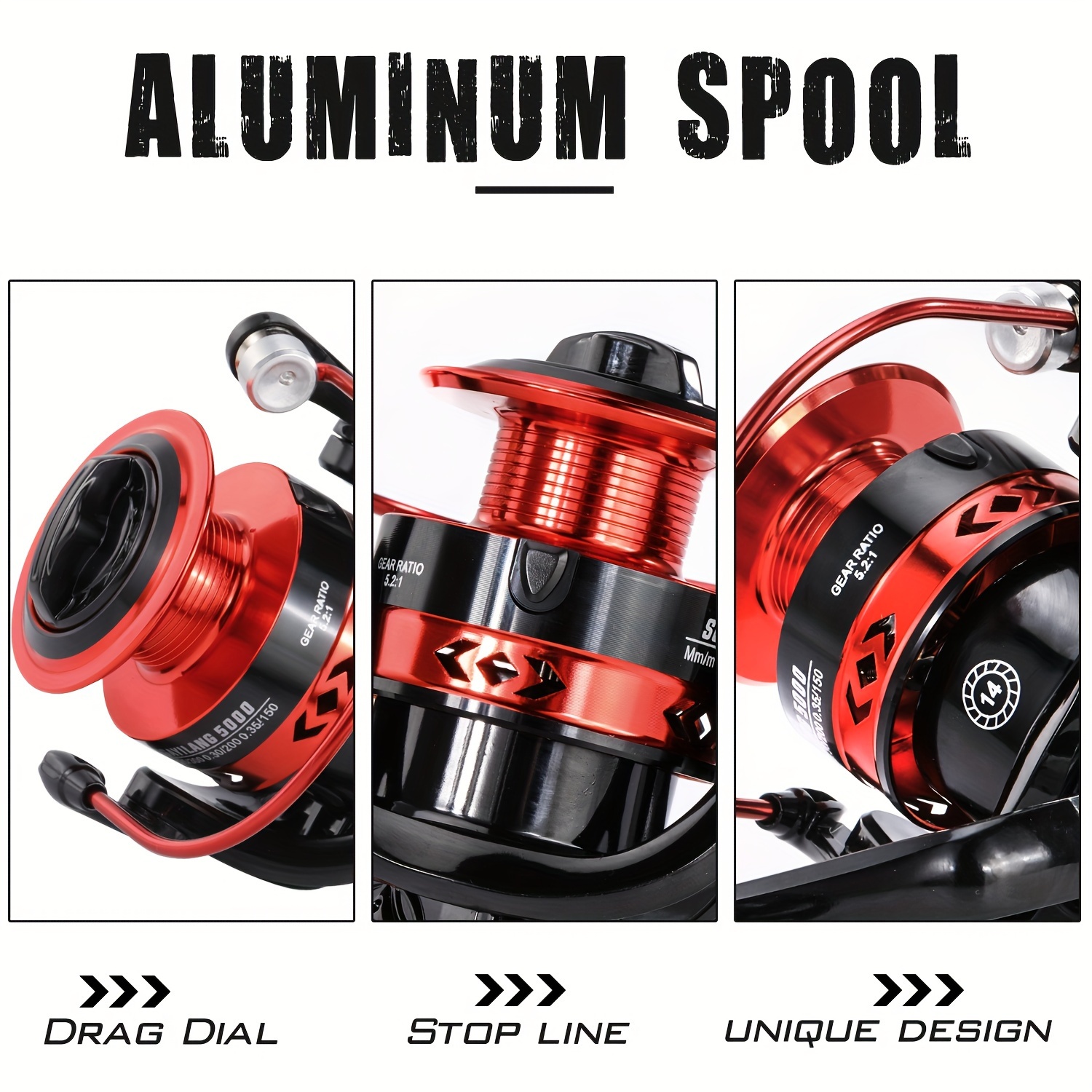 Spinning Fishing Reel 5.2:1 Gear Ratio 1000-5000 Serie Metal Spool