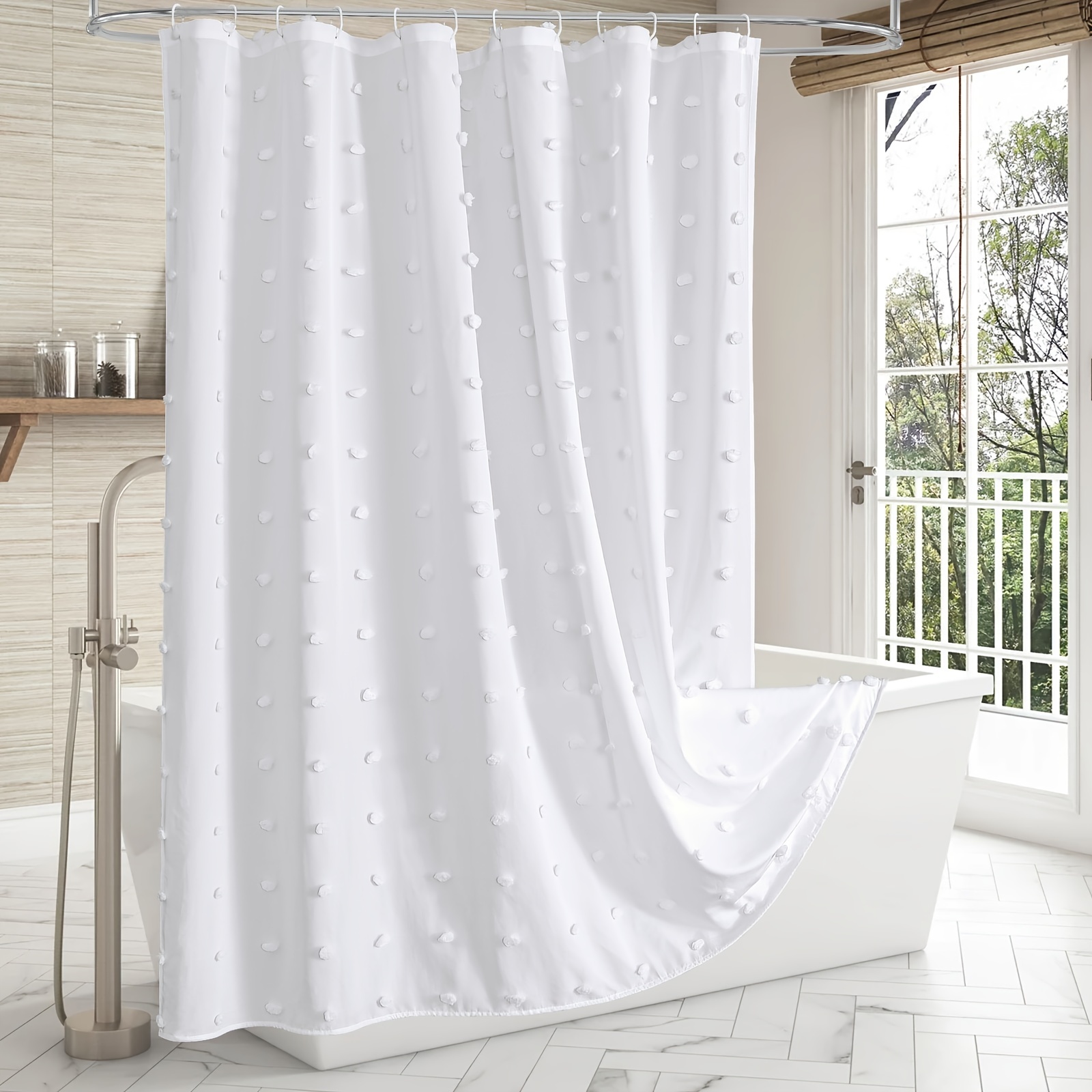 Boho Tufted Pleat Fabric Shower Curtain