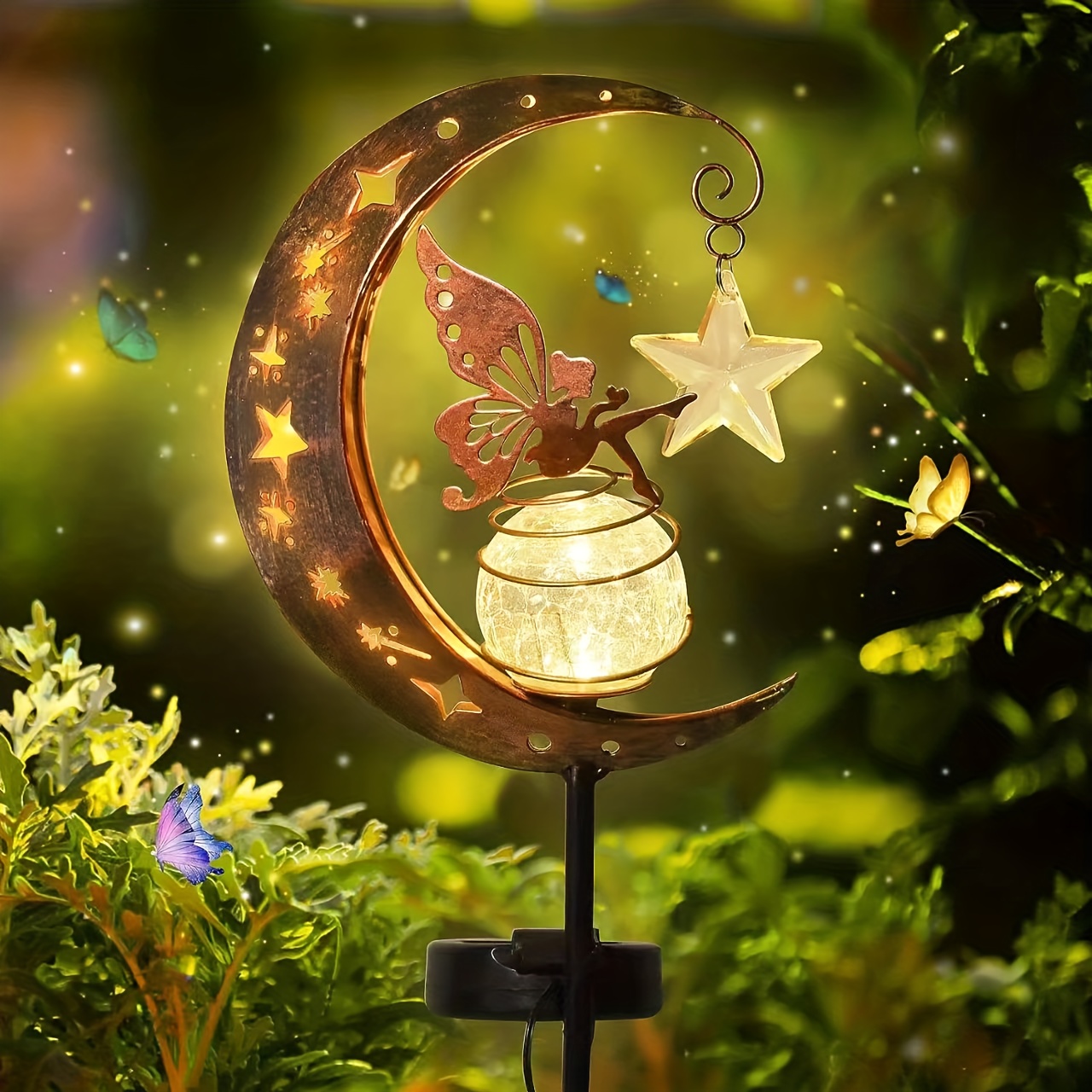 JHBOX Fairy Decor Garden Statues with Solar Lanterns, Solar Outdoor Lights  Decorative with Metal Ground Stakes, Solar Landscape Lights Christmas