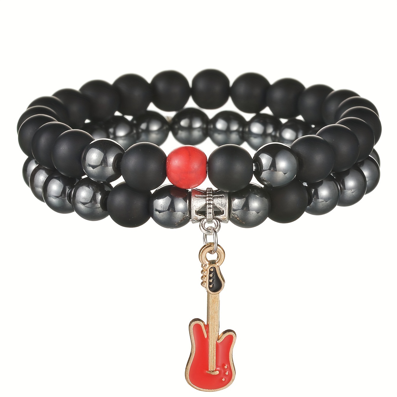 A set of bracelets with beads - black, marble