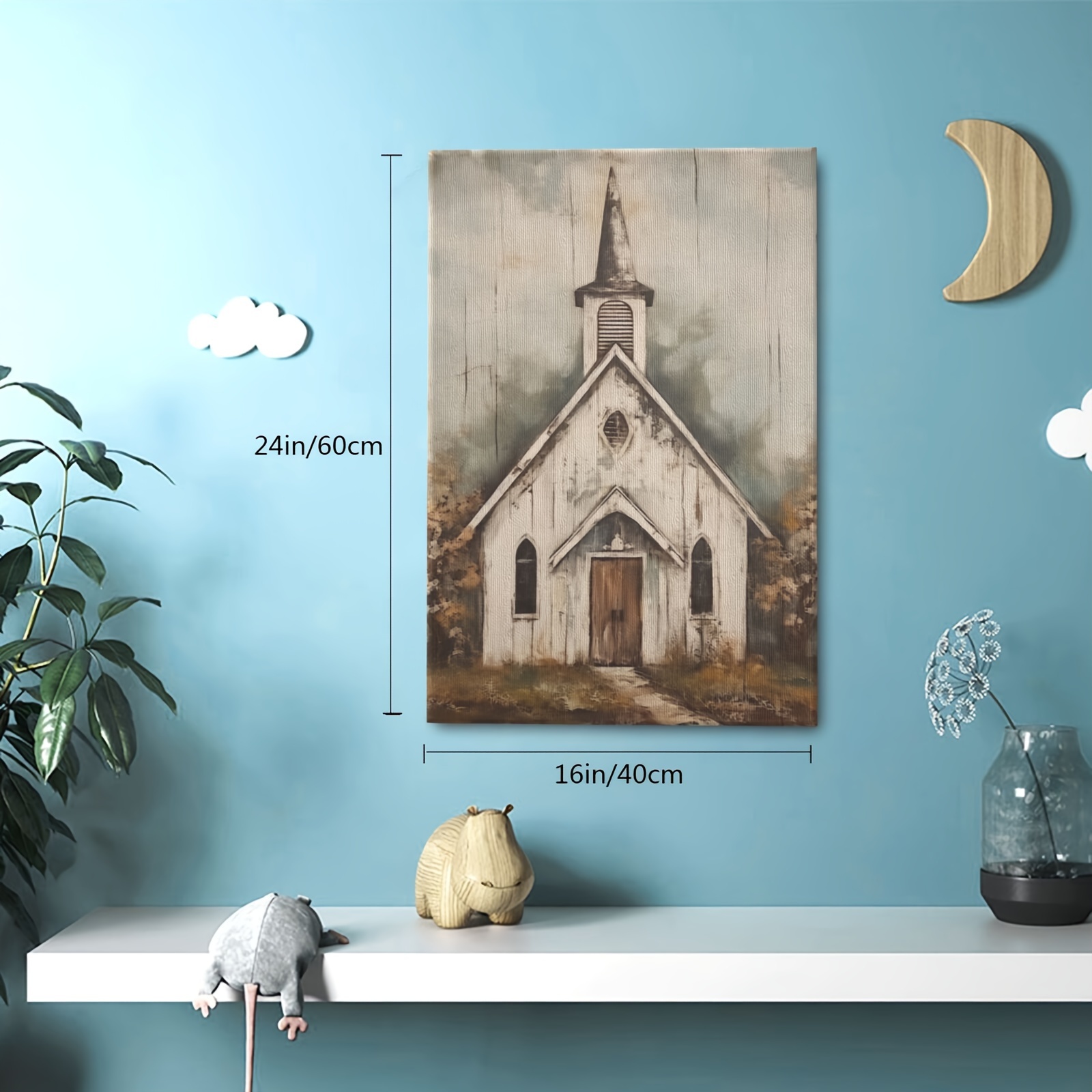 1pc Framed Farmhouse Style Canvas Print Poster Country Church