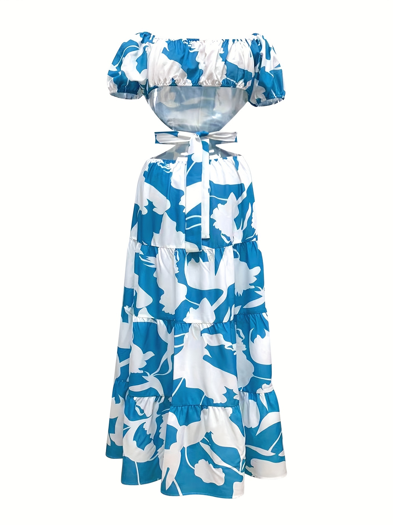 shoulder cut waist dress sexy floral print ruffle hem short