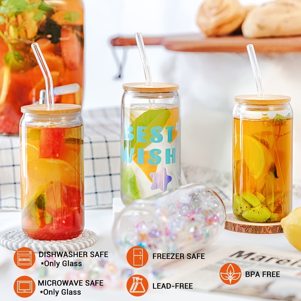 This set of can-shaped drinking glasses with straws is cute, trendy and fun