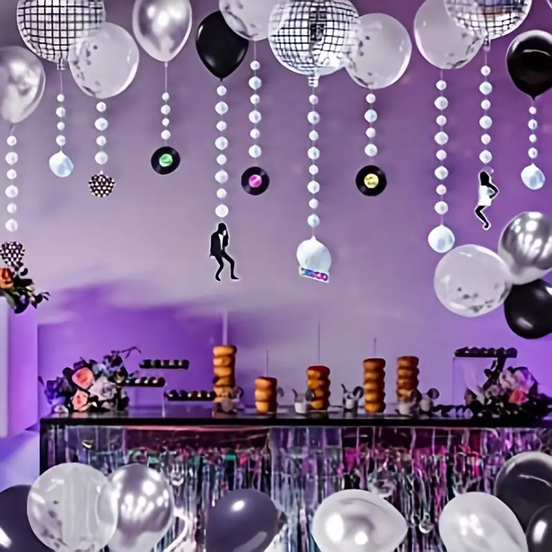12pcs, Iridescent Disco Party Garland 70s 80s 90s 00s Birthday Decoration  Holographic Hanging Ball, Disk Banner Streamer Backdrop Decor Disco Theme Da