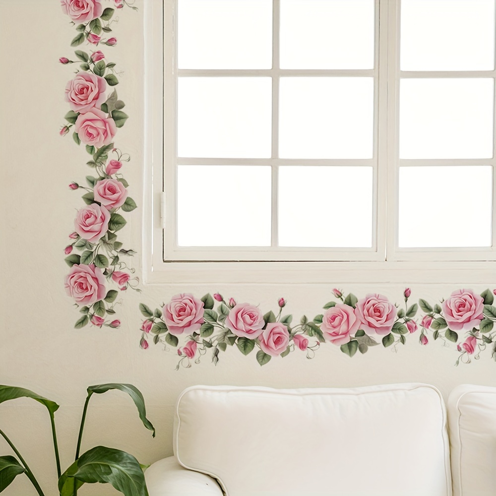

1pack Romantic And Beautiful Pink Fairy Flower Wall Stickers, Peel And Stick Removable Diy Garden Floral Flower Wall Decals For Bedroom Living Room Bathroom Farmhouse Home Background Murals Decoration