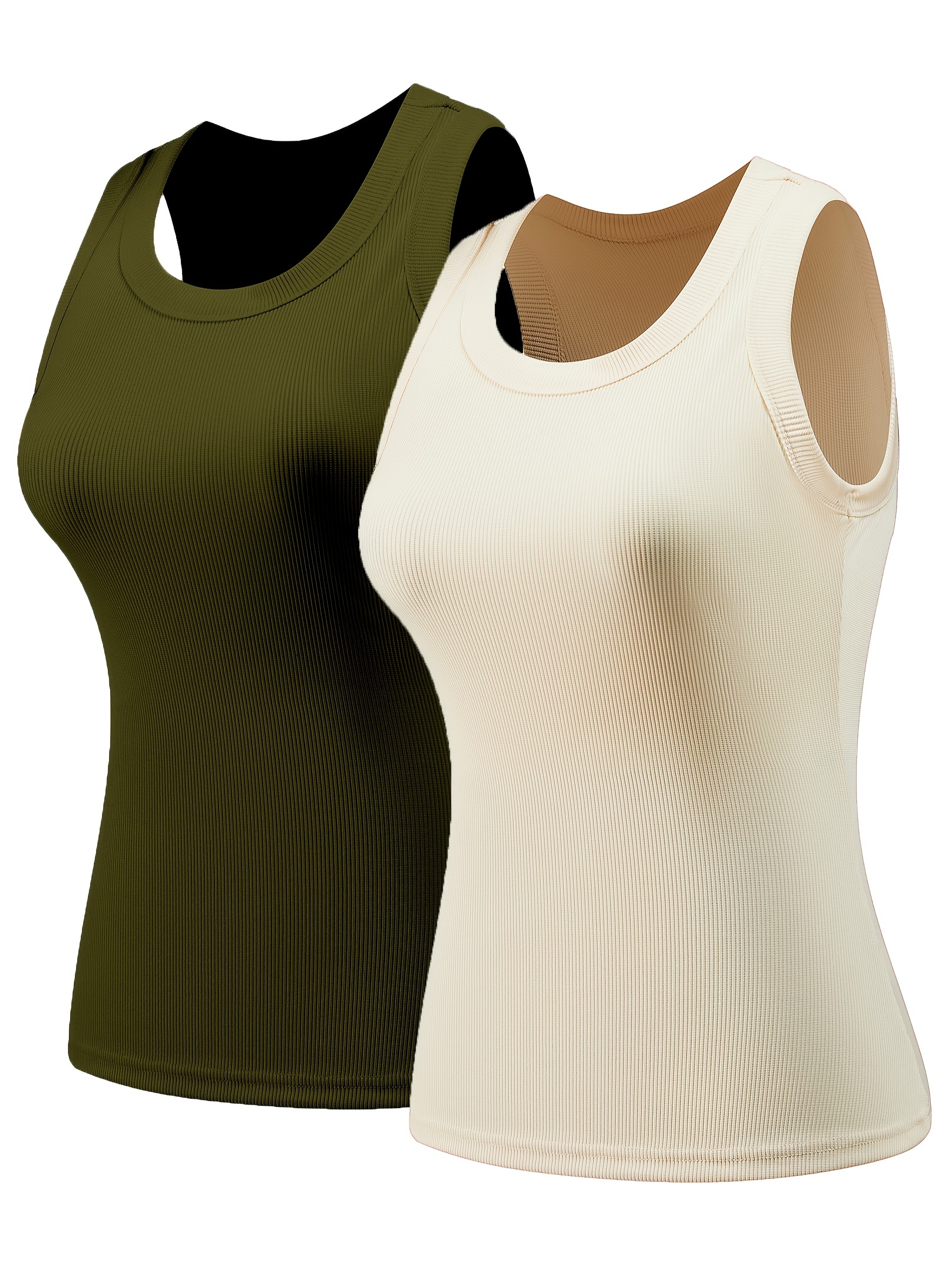 FITTIN Tank Top for Women - High Neck Sleeveless Racerback Ribbed Basic  Crop Top for Summer Casual Top