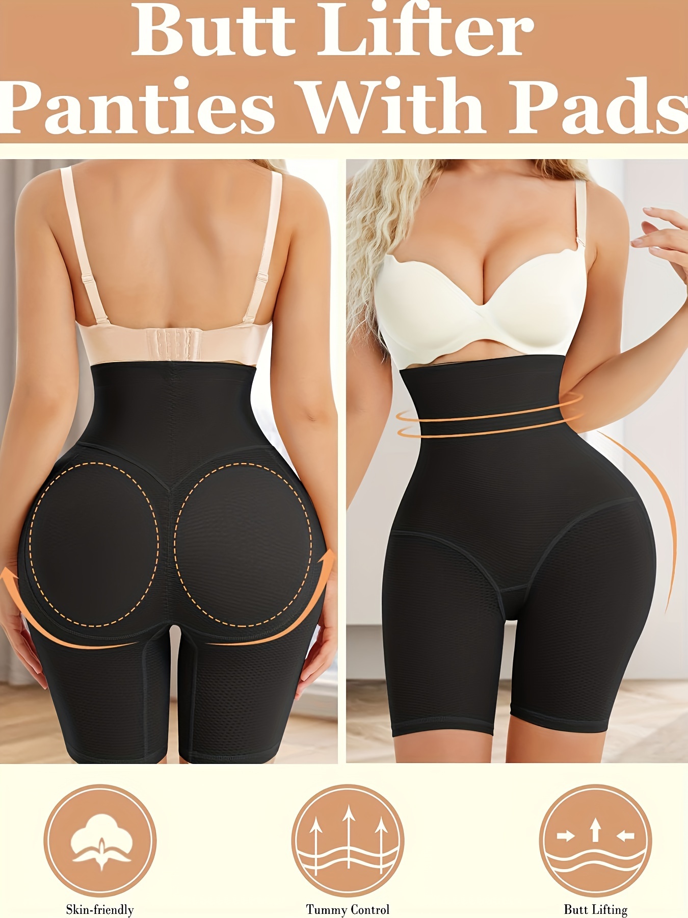 Booty Shapewear Shorts Thighs Seamless High Waist Butt Lifter Tummy Control  Shapewear Bigger Butt,Beige-M : : Clothing, Shoes & Accessories
