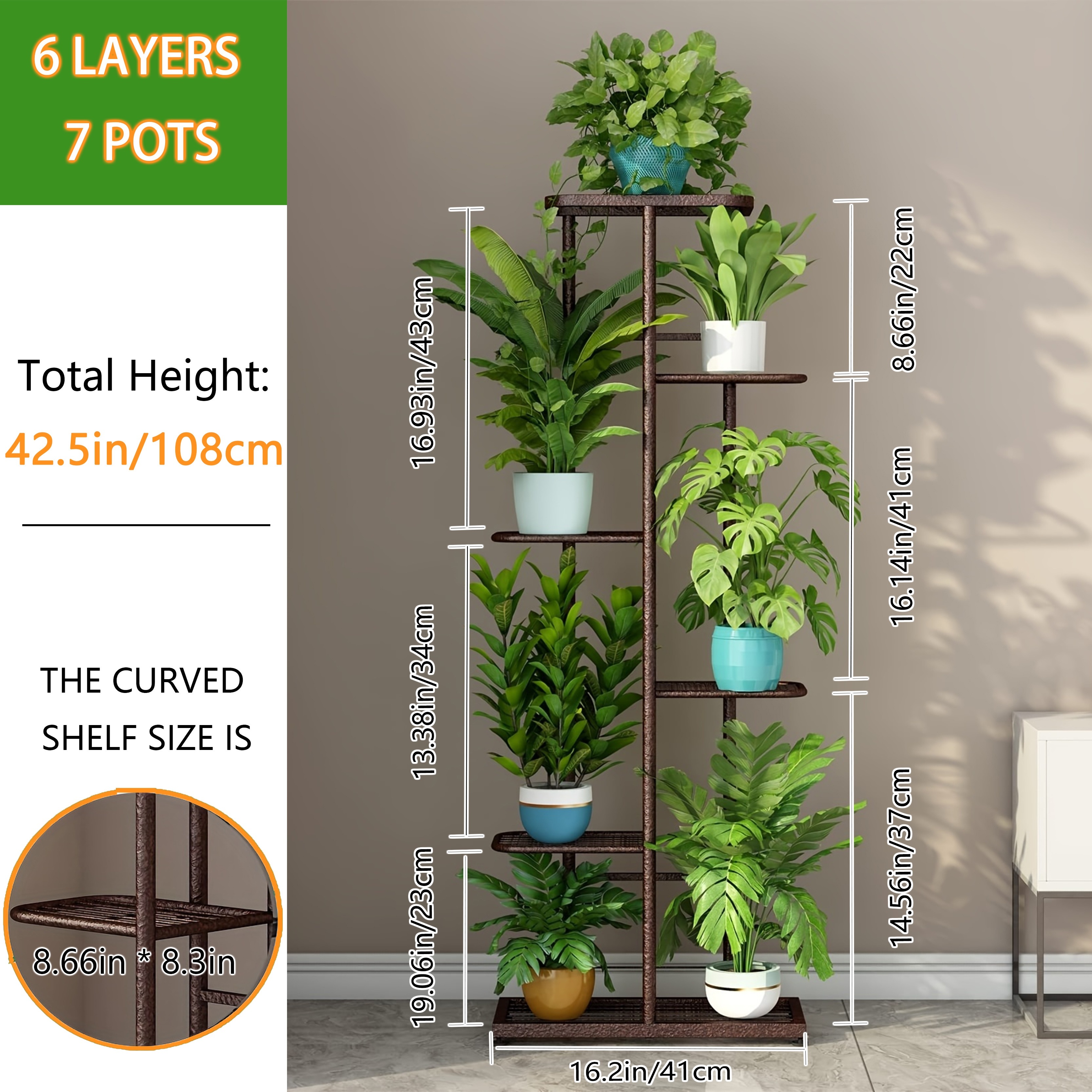 Soporte de metal para múltiples plantas, 6 niveles y 12 macetas,  organizador de múltiples estantes para plantas, estante de exhibición de  macetas de