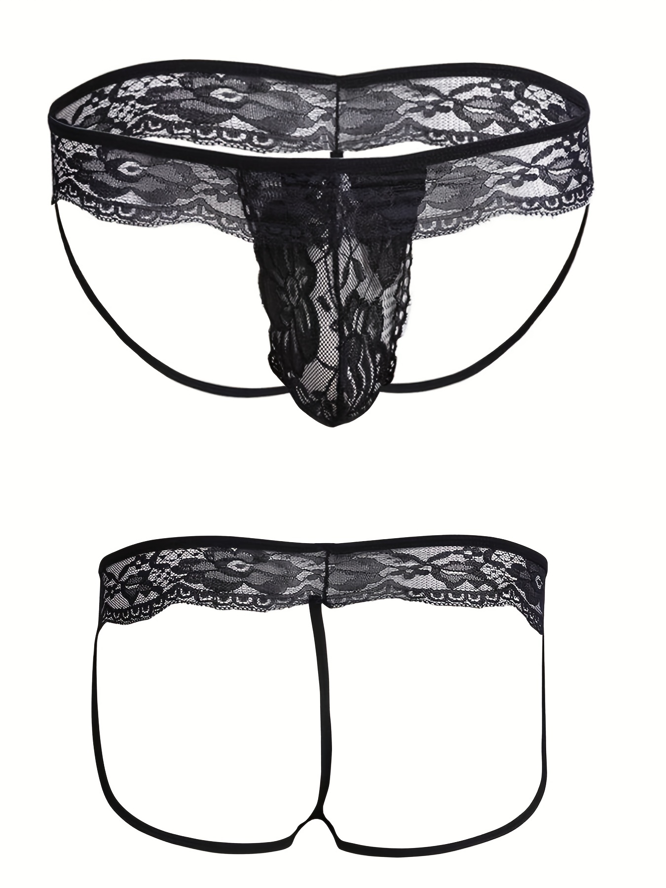 Men's Sexy Lace Sheer Underwear Thong, Jacquard Sexy Men's T-Back G-string  Underwear Bikini Briefs