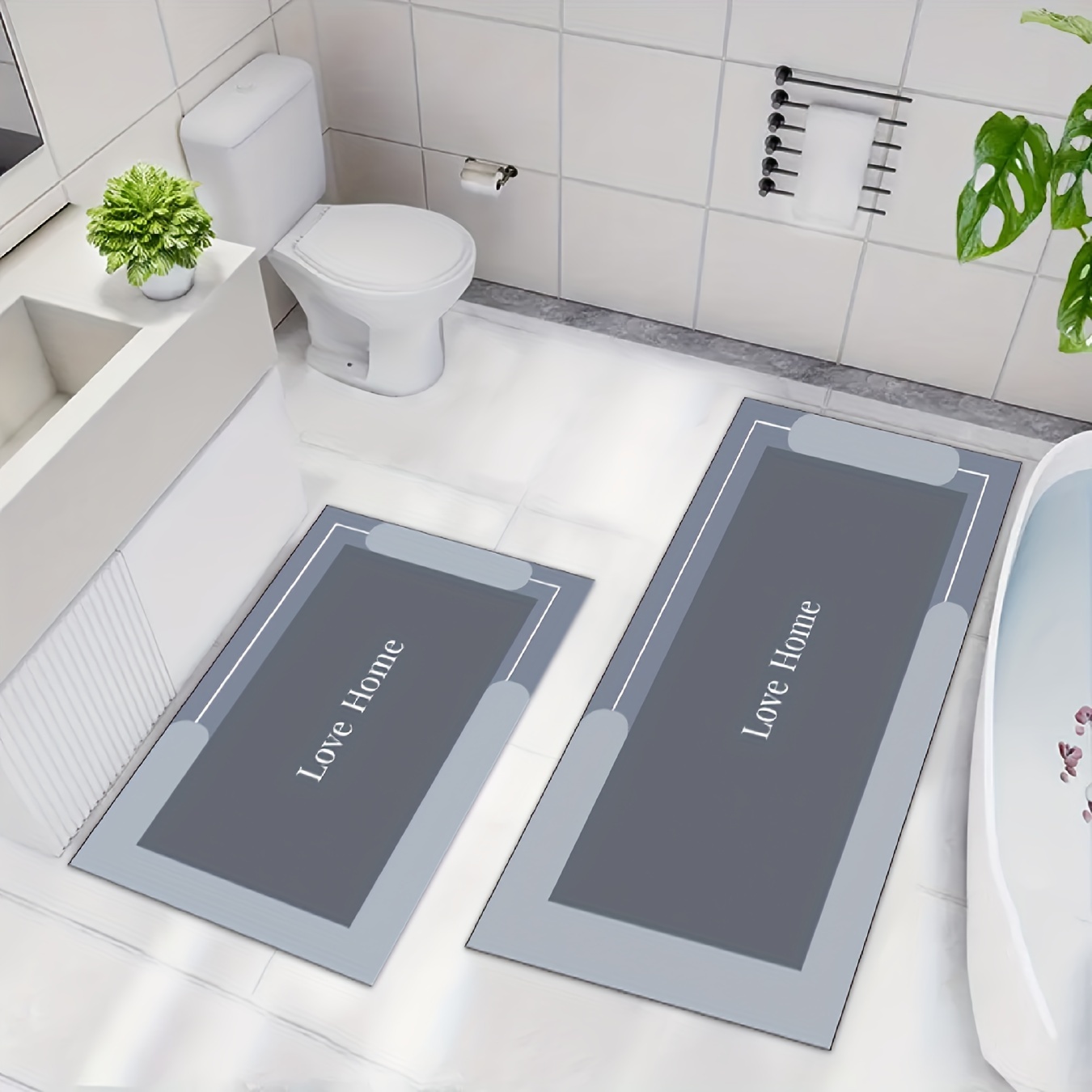1pc Bathroom Water-absorbing Floor Mat, Toilet Entrance Waterproof Non-slip  Mat, Modern & Simple Rug