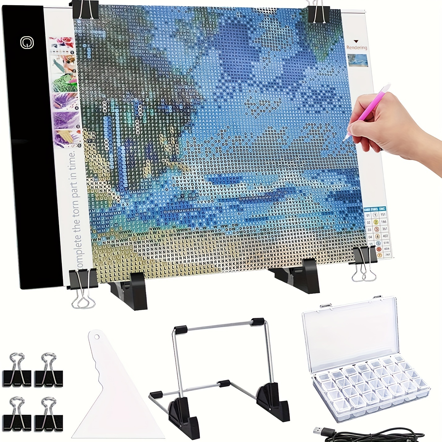 A4 A3 LED Light Board For DIY Diamond Painting Kits, USB Powered Light Pad,  Copy Board，Adjustable Brightness With Detachable Stand And Clips
