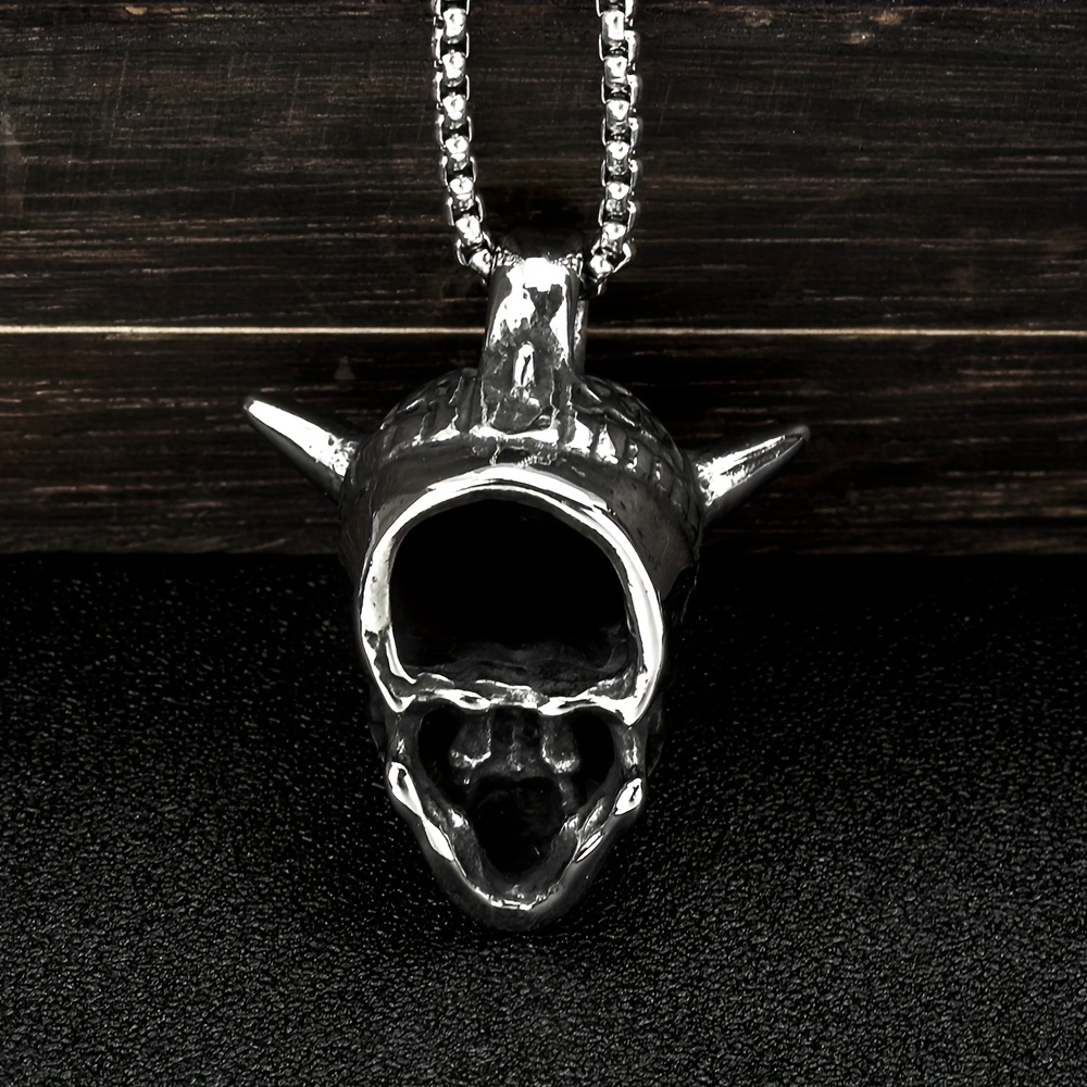 Devil Pendant/ Two Horned Devil Pendant/retro Hollow Skull Viking