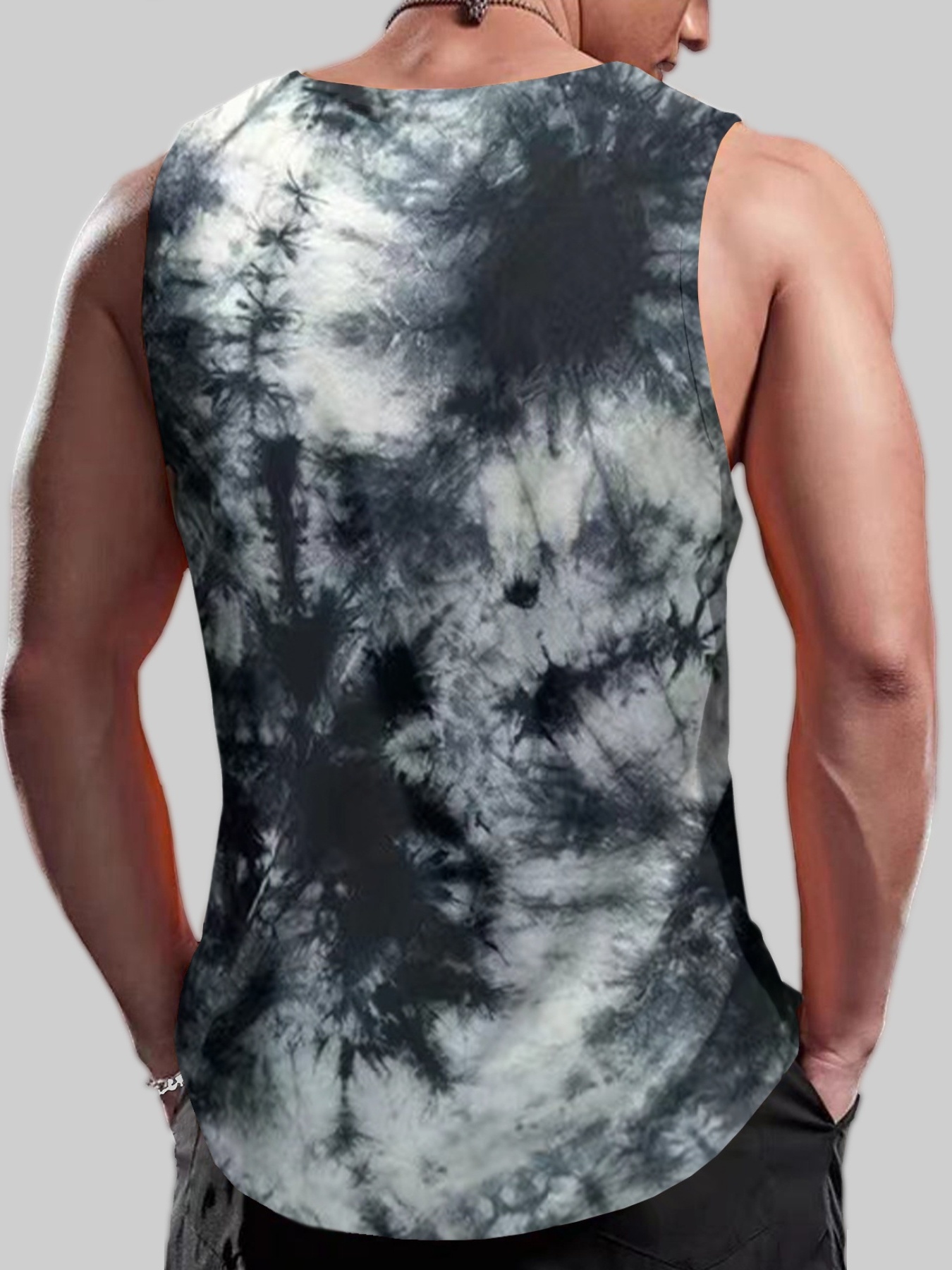 mens tie dry tanktop trendy loose sleeveless shirt for summer white 0