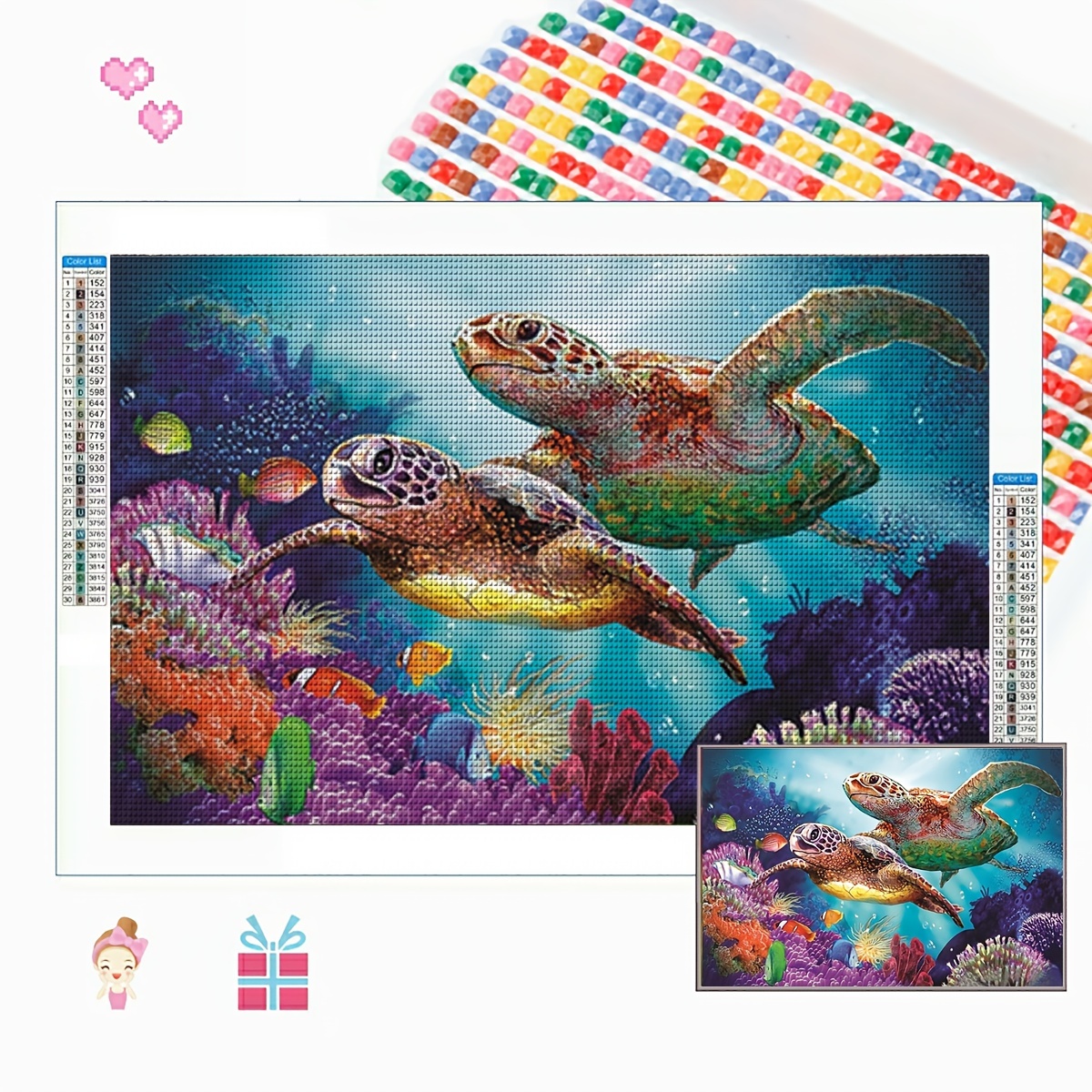 Cuadro colgante DIY de diamante acrílico de pareja de tortugas marinas  dulces, Kits de pintura de diamantes reutilizables con purpurina para arte  de p