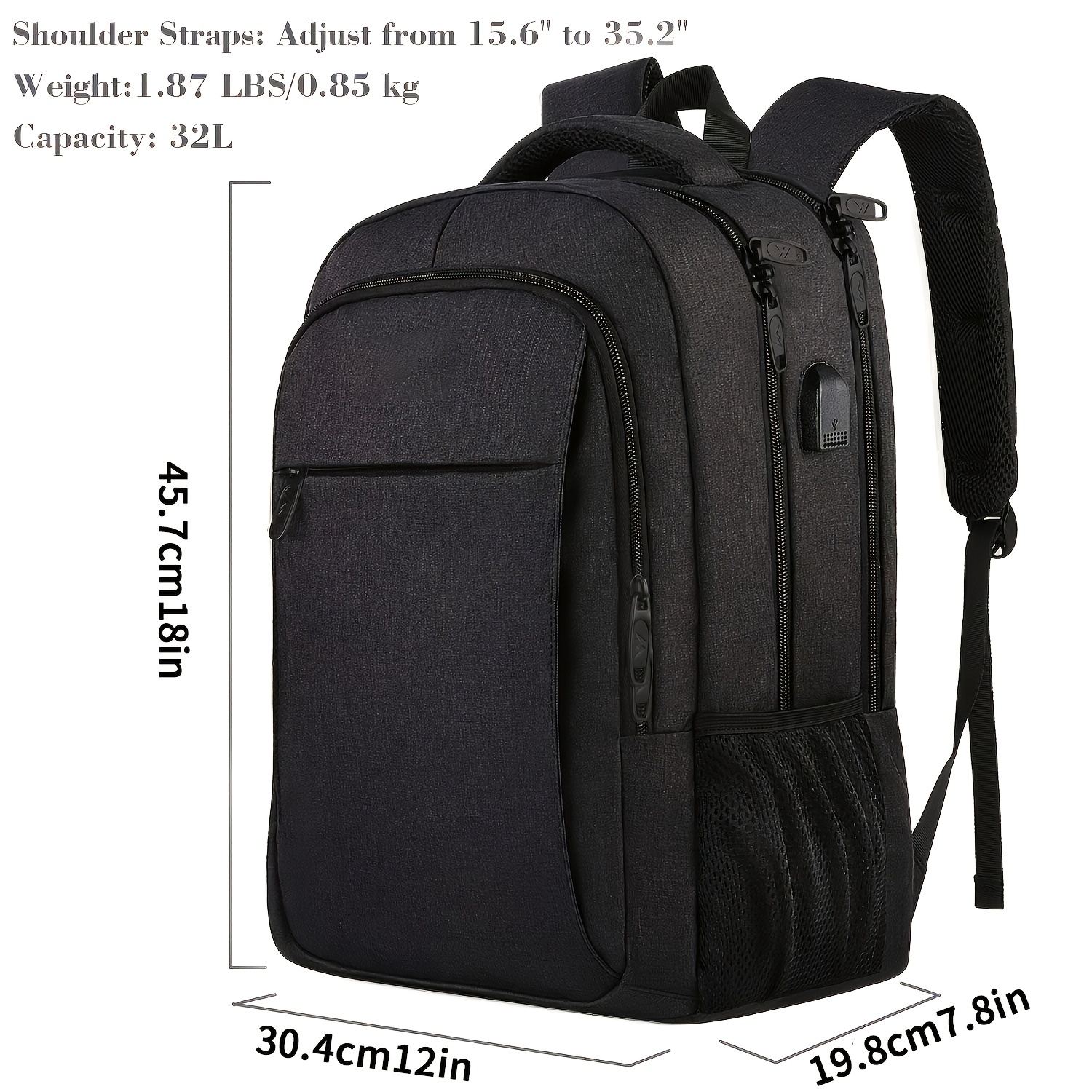 Travel Laptop Backpack with USB Charging Port - Waterproof