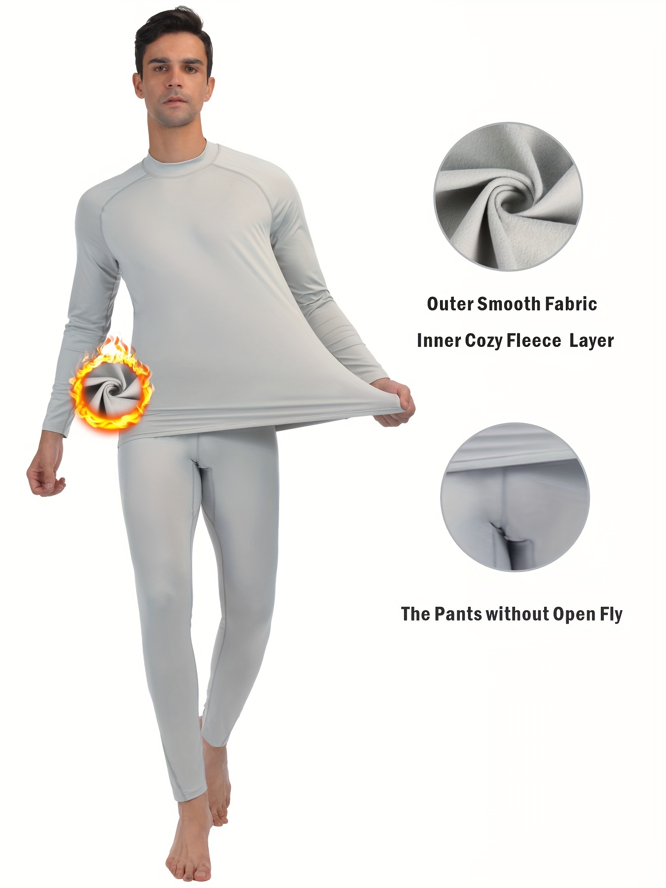 2Pcs/Set Thermal Underwear for Men Ultra Soft Long Johns Fleece Lined Warm  Base Layer Mens Thermals top and Bottom Set of 2 