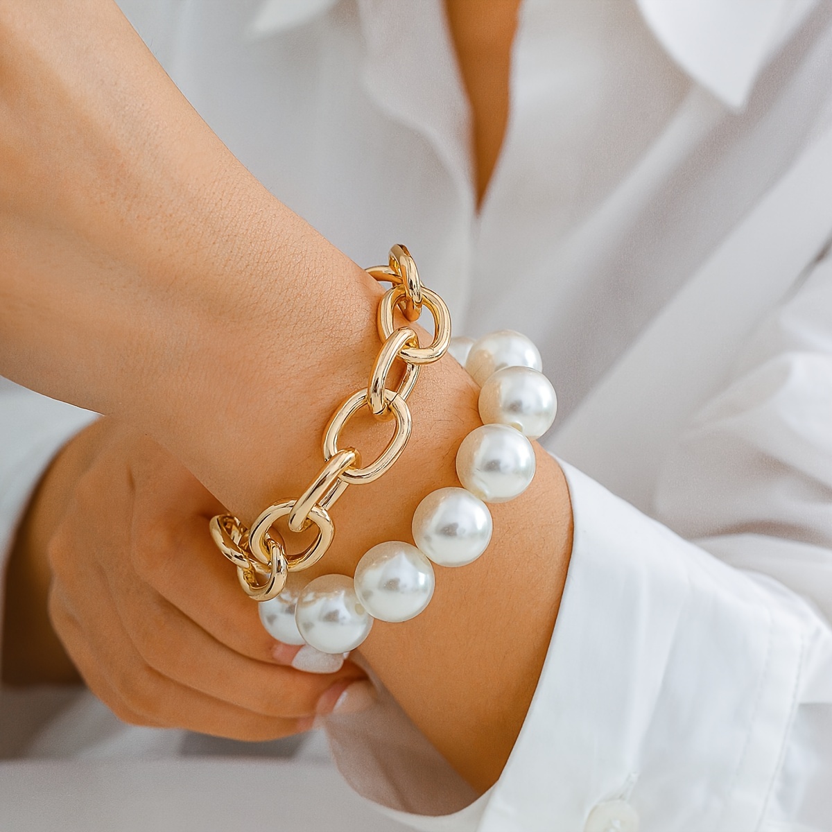 Stylish Golden Imitation Pearl Bracelet For Women Lucky Evil - Temu