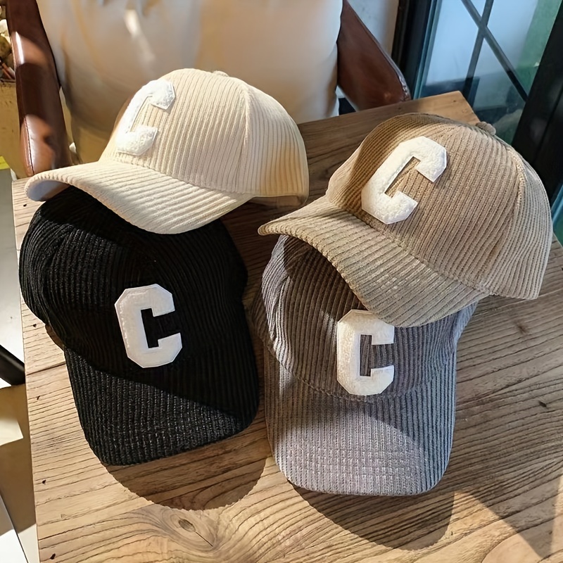 Men Baseball Corduroy Cotton Hats Women Winter Letter C Embroidery