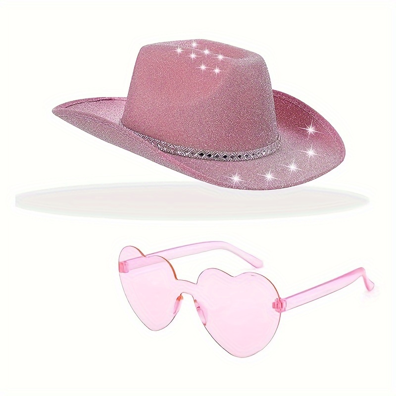 Chapeau de Cowboy Lumineux pour Femme, Accessoire de Costume, Espace  Holographique Rose, Blanc LED, Western