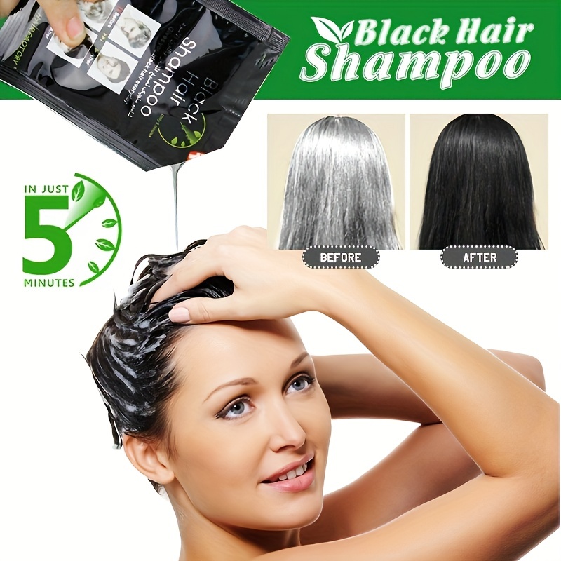 Tinte para el cabello negro, champú permanente para el cabello para  cobertura del 100 % de las canas, para mujeres y hombres, champú natural  para