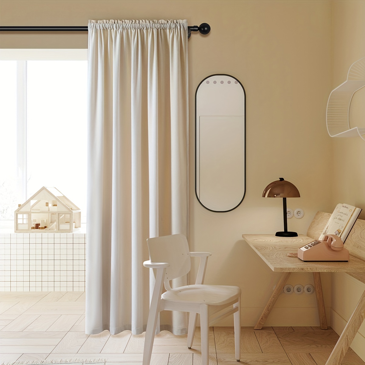 Mix & Match - Cortinas para sala de estar, 2 cortinas beige 100% opacas  para ventana y 2 cortinas traslúcidas de encaje blanco floral rosa para  sala