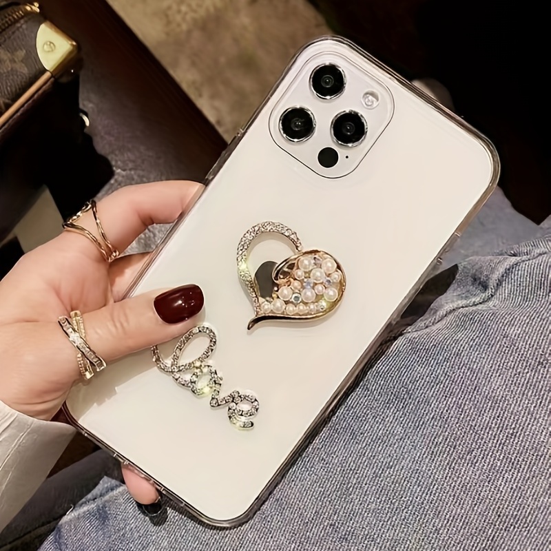 Funda transparente de lujo con purpurina y diamantes para iPhone