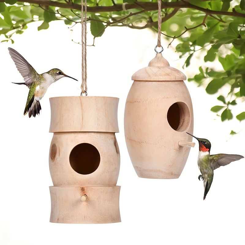 Maison en bois pour colibri à suspendre à l'extérieur - 11,9 cm - Matériau  de nidification pour colibri et pinsons C