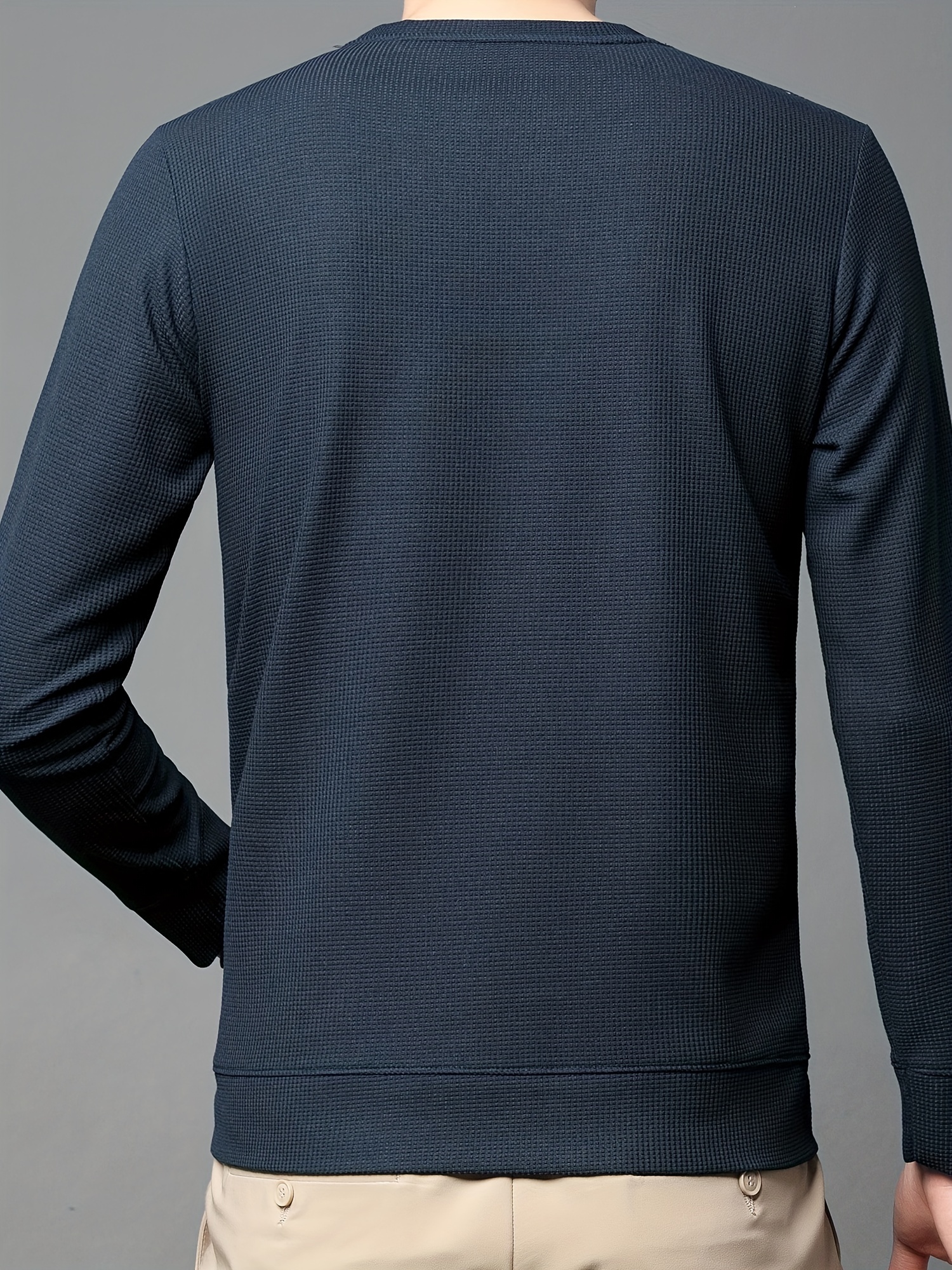 Fashionable Men's Casual Solid Long Sleeve Round Neck - Temu