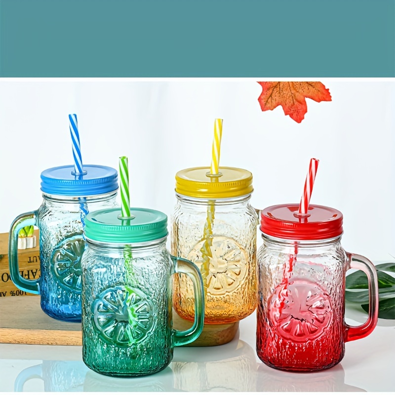 Glass Mason Jar With Lid And Straw Glass Water Cup With - Temu