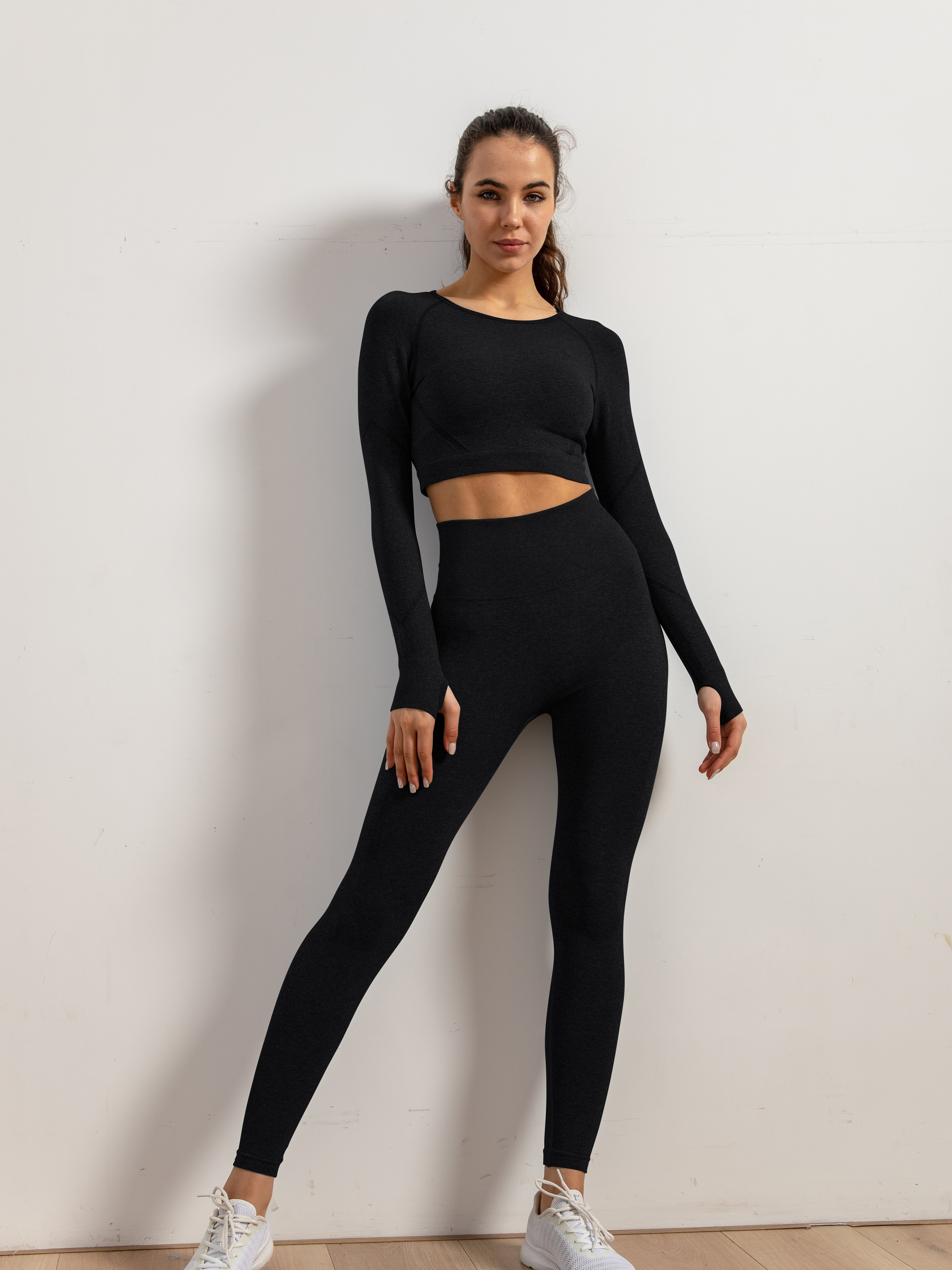 Conjunto de Yoga sin costuras para mujer, ropa deportiva de entrenamiento,  gimnasio, Top corto de manga