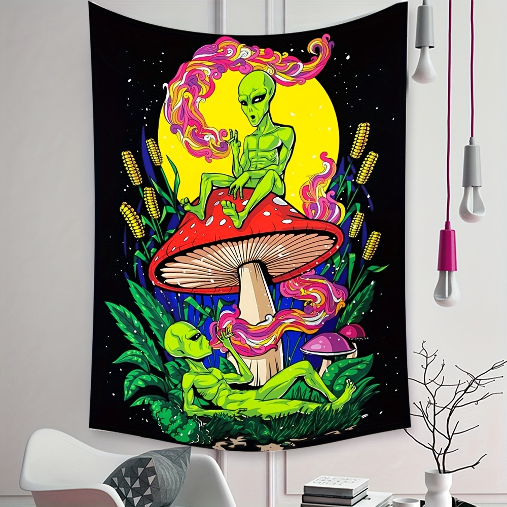 Magic 3d Mushrooms Art Uv Reactive Blacklight Tapestry Alien - Temu
