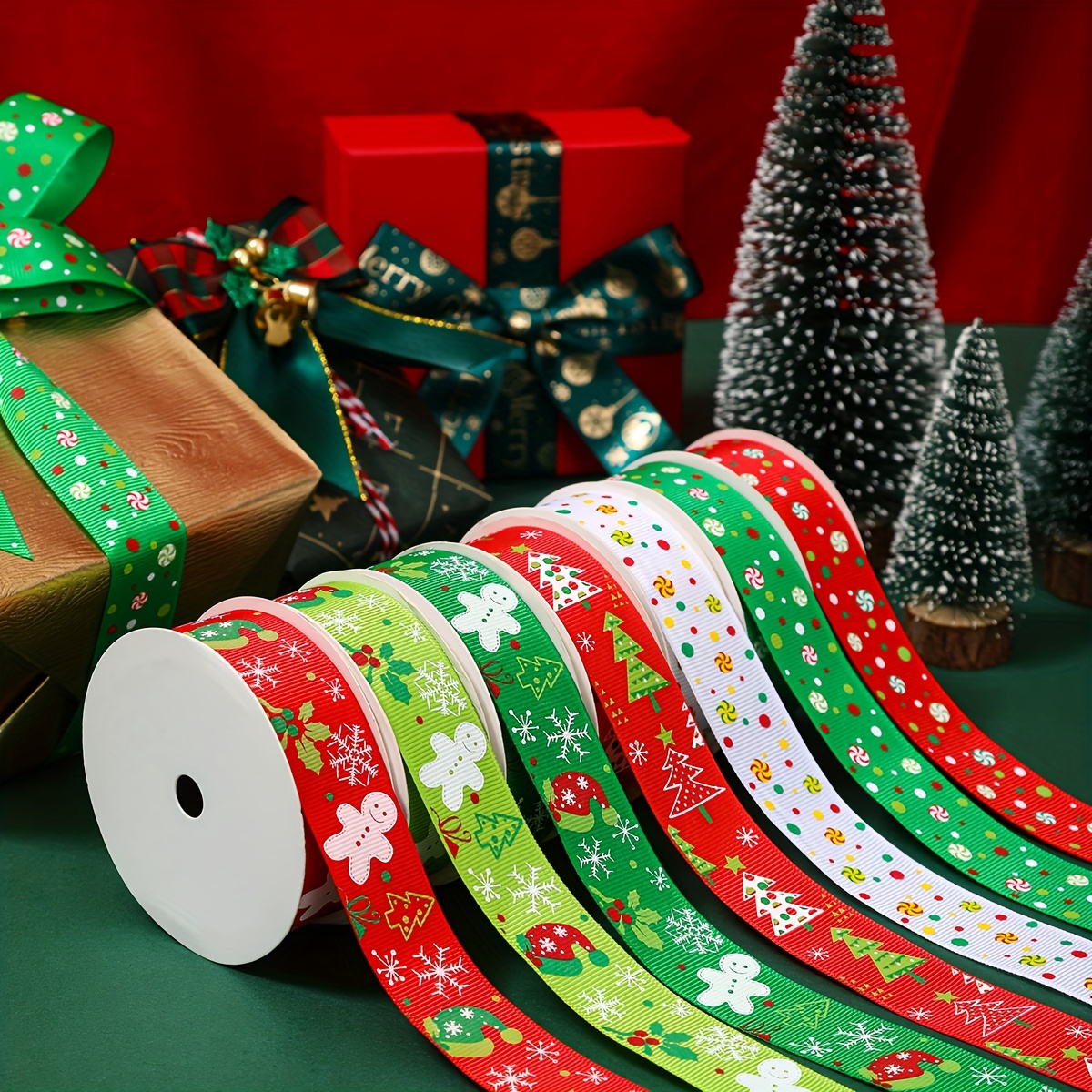Green/red Christmas Ribbons Fabric Holiday Festival Satin - Temu