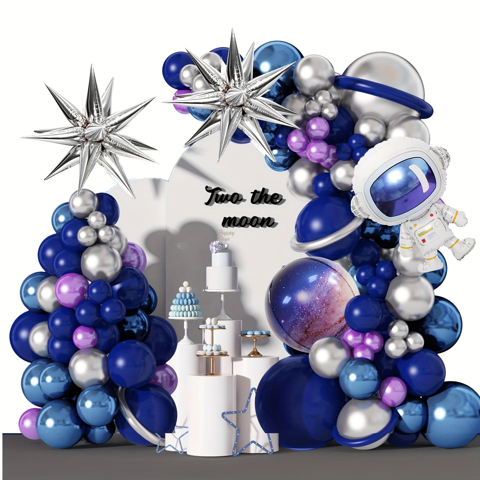 

139pcs, Over Air Ball Garland Arch Kit, Outer Space Birthday Decorations Blue Purple Silver Galaxy Astronaut Foil Balloons For Space Theme Birthday Party Decoration Supplies
