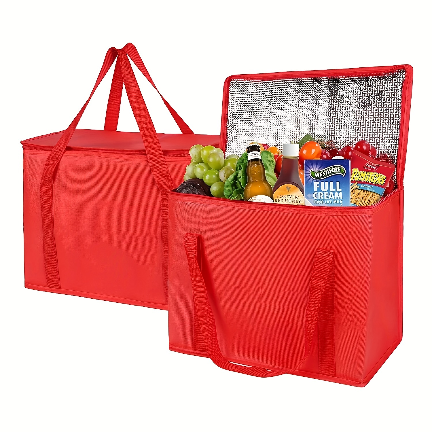 Reusable Shopping Bags for Groceries, 2 Pack XL Foldable Insulated Cooler  Bag with Strong Handle & Zipper for Food Delivery, Travel - Walmart.com