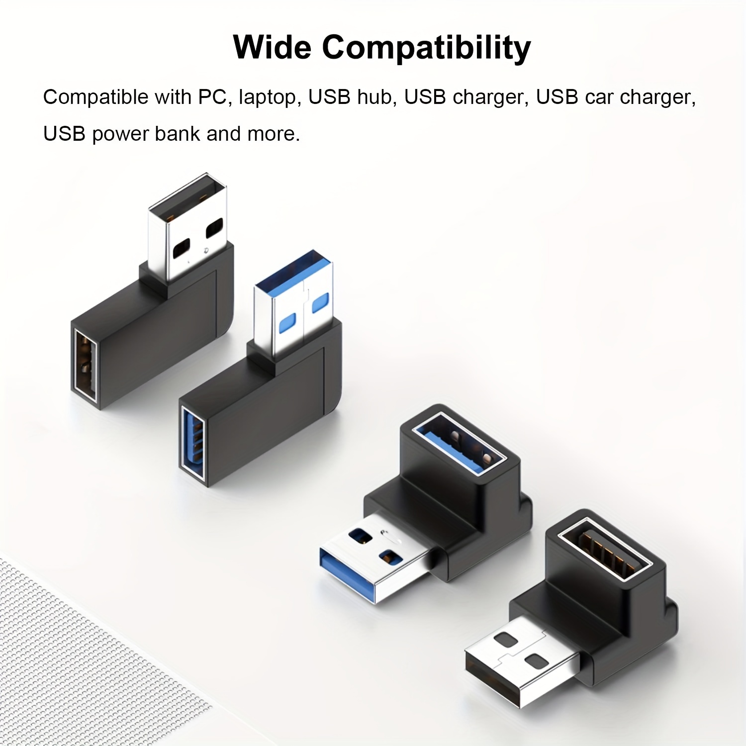 Adaptateur USB 3.0 90 degrés angle droit connecteur USB type A mâle à  extension femelle 2 pcs (angle gauche et angle droit inclus)