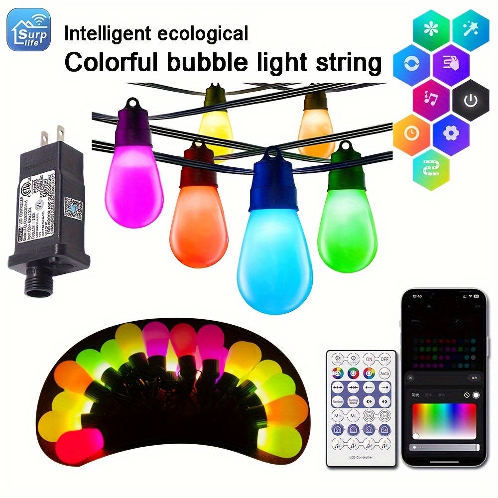 Smart Led Bulbs Outdoor String Lights Rgb Color Changing - Temu