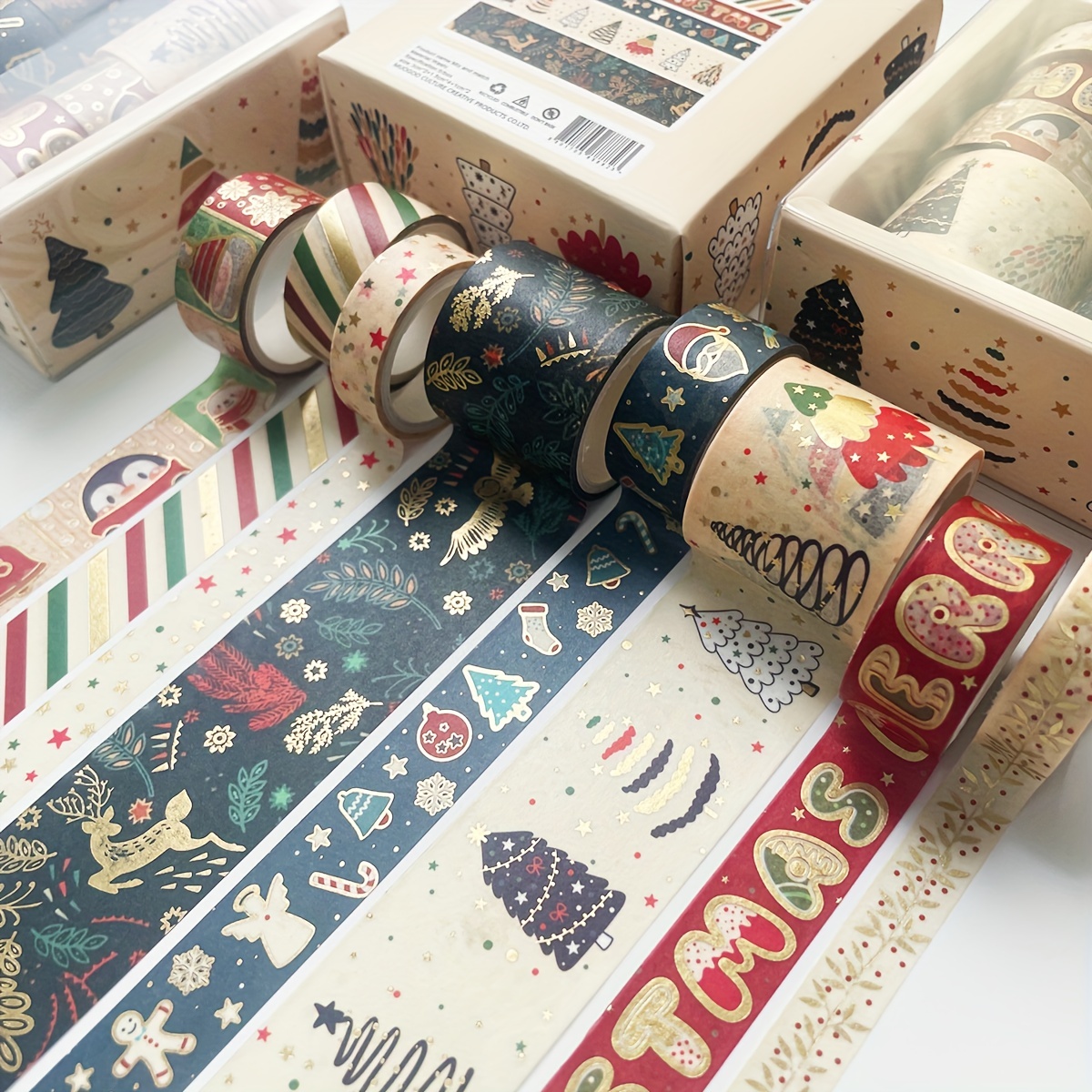 Christmas Washi Tape Golden Foil Holiday Washi Tape Set For - Temu
