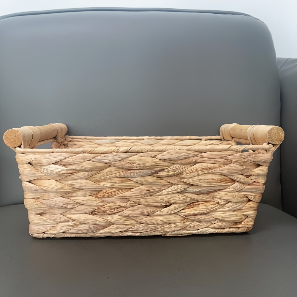 Decorative Water Hyacinth Wicker Storage Basket With Wooden - Temu