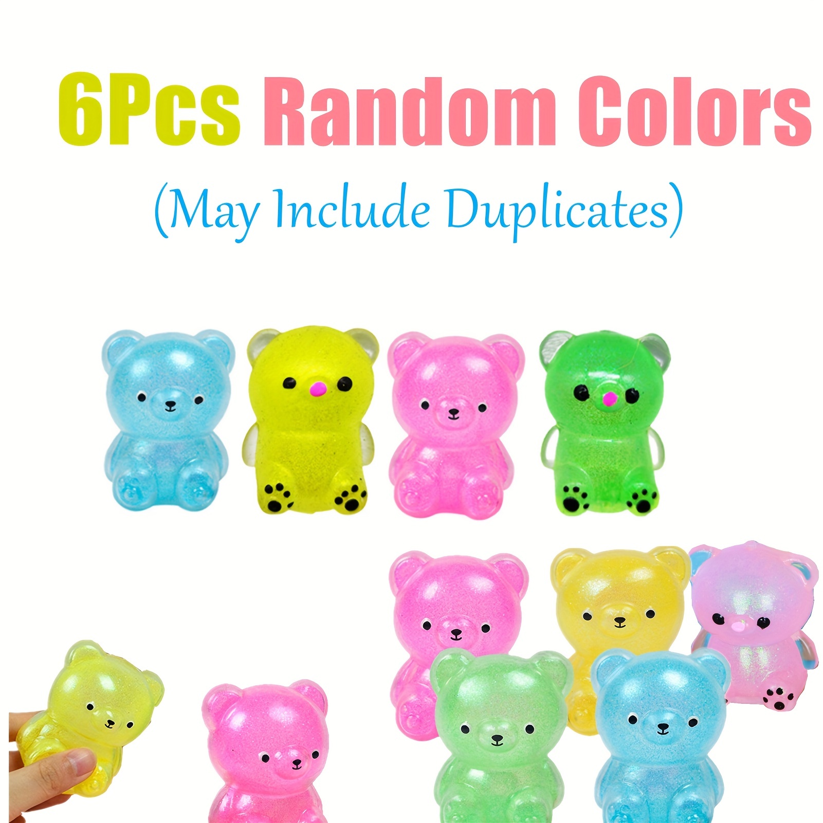 6pcs Glittery Squishy Bear Stress Relief Toys - Perfect Party Favors &  Classroom Prizes for Boys & Girls!