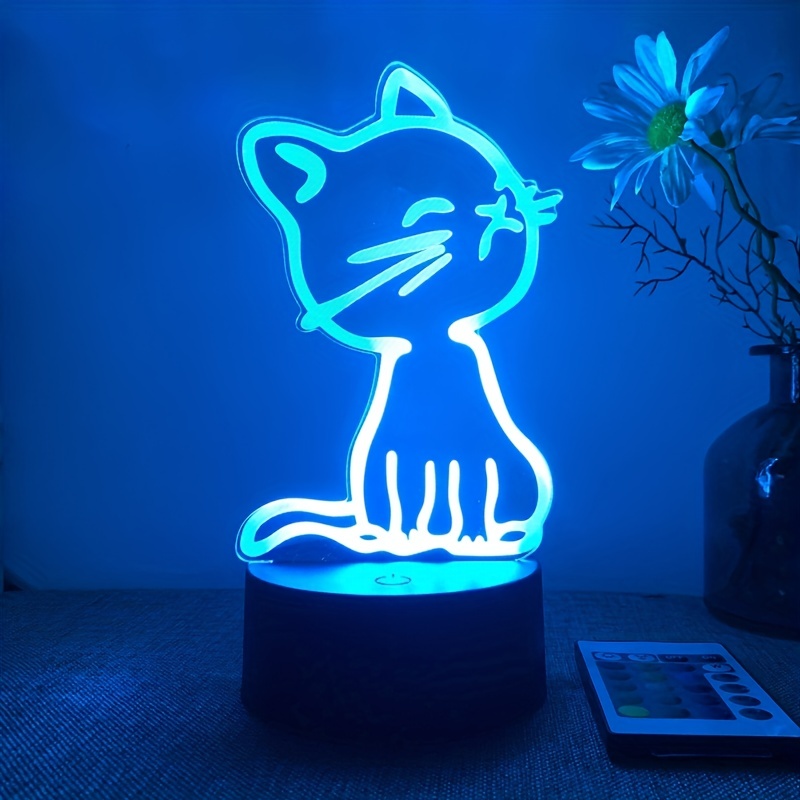 1 Pieza De Luz Nocturna 3D Con Forma De Gato, Bonita Lámpara De Ilusión  Óptica 3D Con Control Táctil Y Remoto, Luz Ambiental Que Cambia De 16  Colores