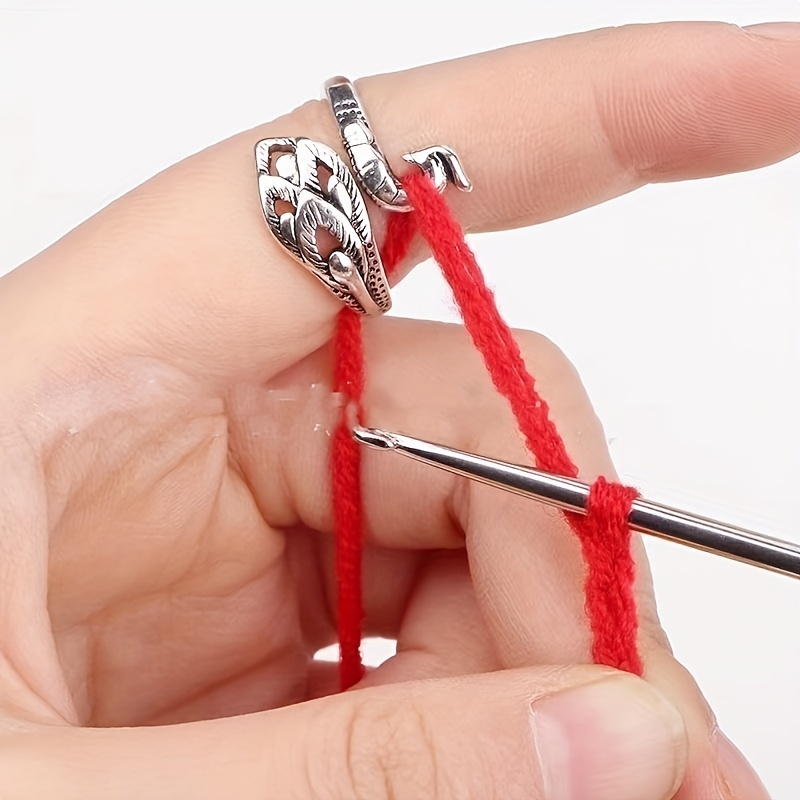 Adjustable Hook Wool With Thread Ring Crochet Ring For - Temu