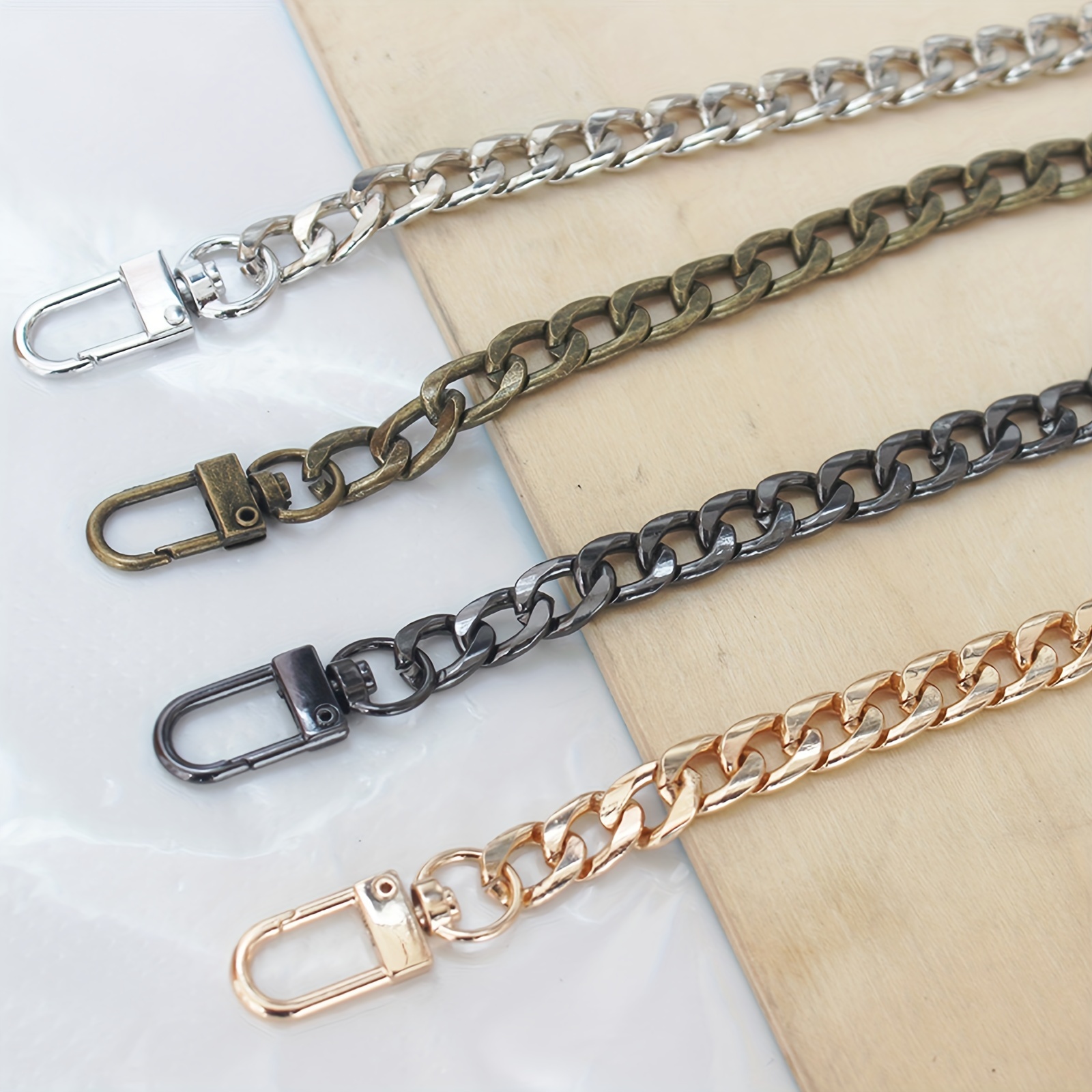 4 Pieces Purse Chain Strap 7.9 Inch DIY Flat Chain Strap Purse Strap  Extender Handle Bag Accessories Charms Decoration for Purse Handbags  Shoulder Bag (Vintage Black, Silver, Gold, Light Gold) 