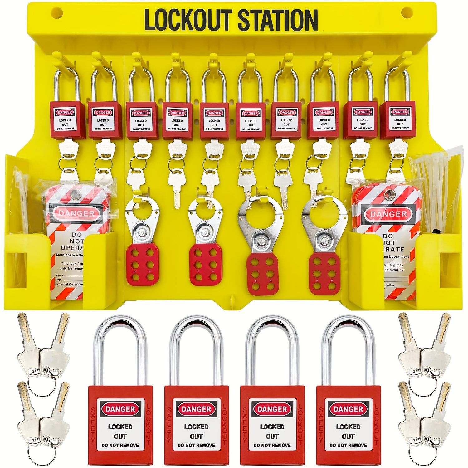 Lockout Tagout Steel Cable Locks With Keys - Red Keyed Alike