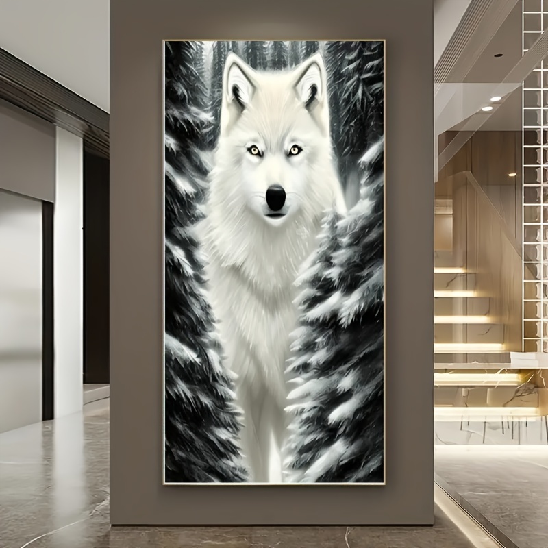 5d Diy Large Diamond Painting Kits For Adult White Fox Round - Temu
