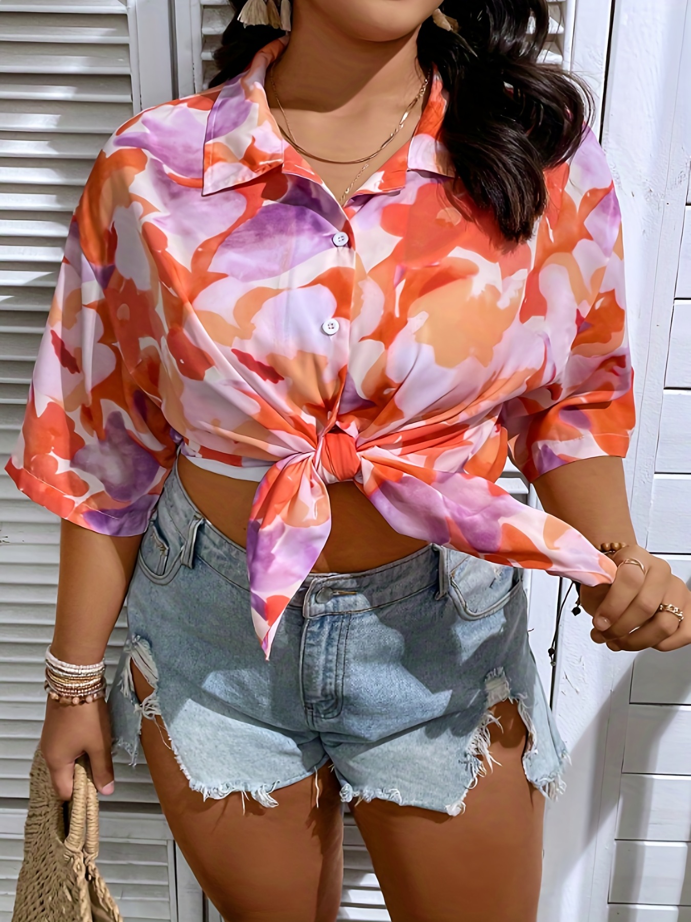 Plus Size Vacay Blouse Blusa Talla Grande Mujer Estampado - Temu