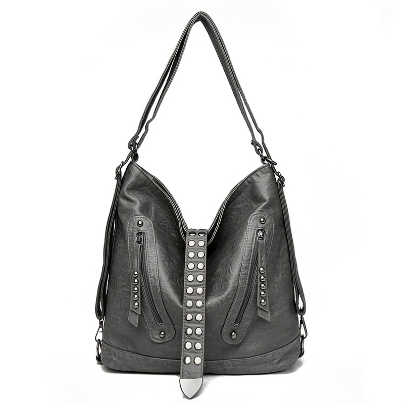 Studded Decor Shoulder Bag Vintage Faux Leather Hobo Bag - Temu Canada