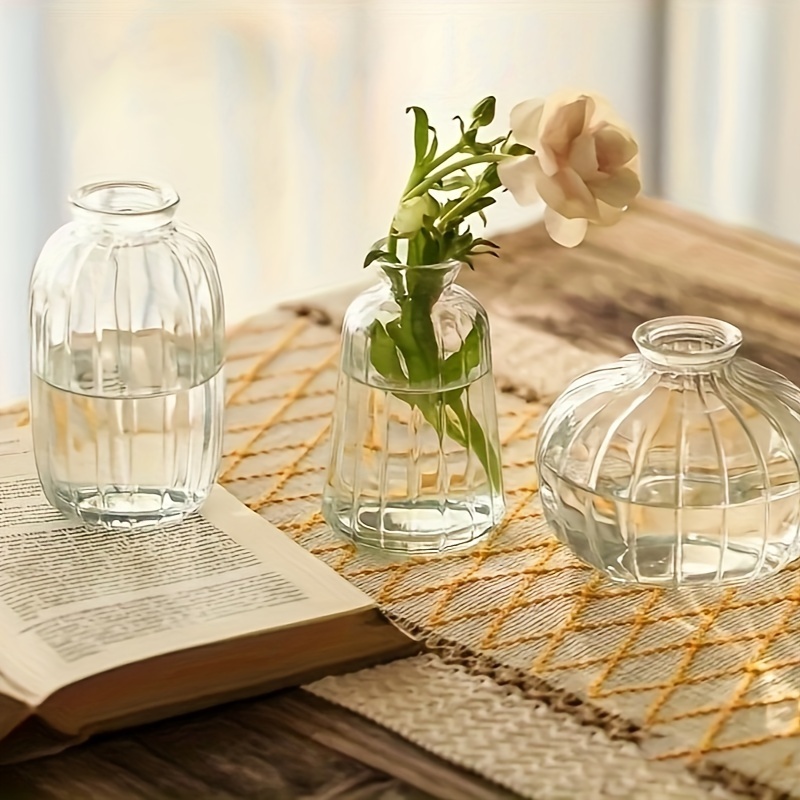 4/8Pcs Modern Clear Glass Bud Vase Bulk Set: Small Mini Flower Centerpieces  Vases Handmade Decorative Cute Short Window Corner Home Decor For Wedding