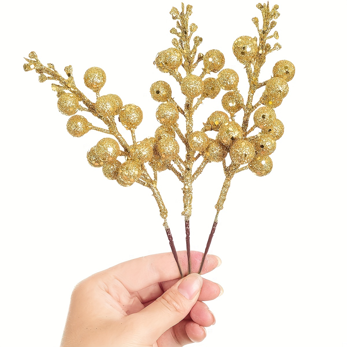 Christmas Glitter Berries Stems Artificial Christmas Picks - Temu