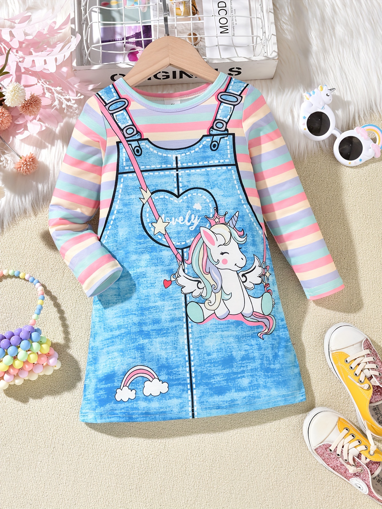 Toddler Girls Long Sleeve Cute Unicorn Graphic Color Block - Temu Canada